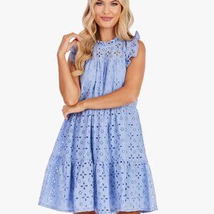 NWT Mud Pie Lula Eyelet Dress Blue Size Small Xtra Buttons